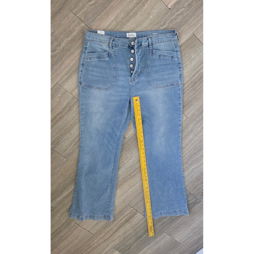 Nicole Miller New York Nomad Super High Rise Flare Jeans Light Wash Blue Size 14